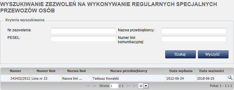 Tytuł dokumentu: Obsługa licencji, zaświadczeń i zezwoleń transportowych w systemie Strona 50 z 61 wykorzystaniu kolumny Data modyfikacji.