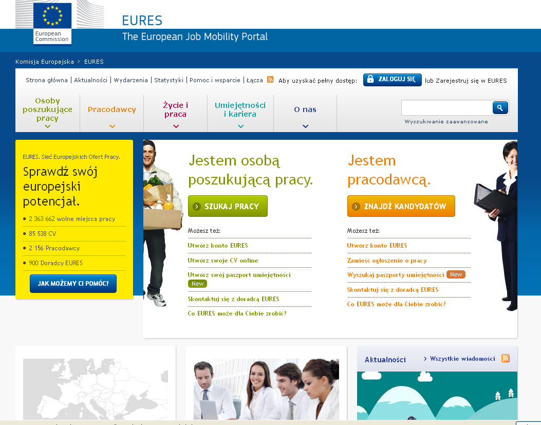 O sieci EURES 2,4 mln ofert pracy około 90.000 podań (CV) zarejestrowanych w systemie ok 2.