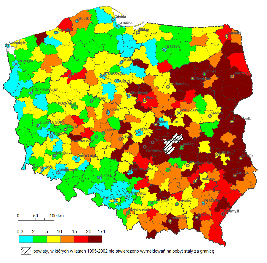 Krotność liczby osób przebywających czasowo za granicą powyżej 12 miesięcy w maju 2002 r.