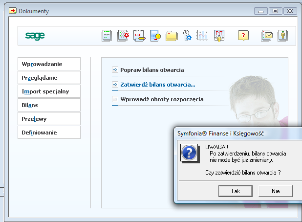 Pojawi się komunikat o rozrachunkach i pytanie czy zaksięgować bilans otwarcia?- TAK Kolejno będzie informacja- bilans zaksięgowany poprawnie.