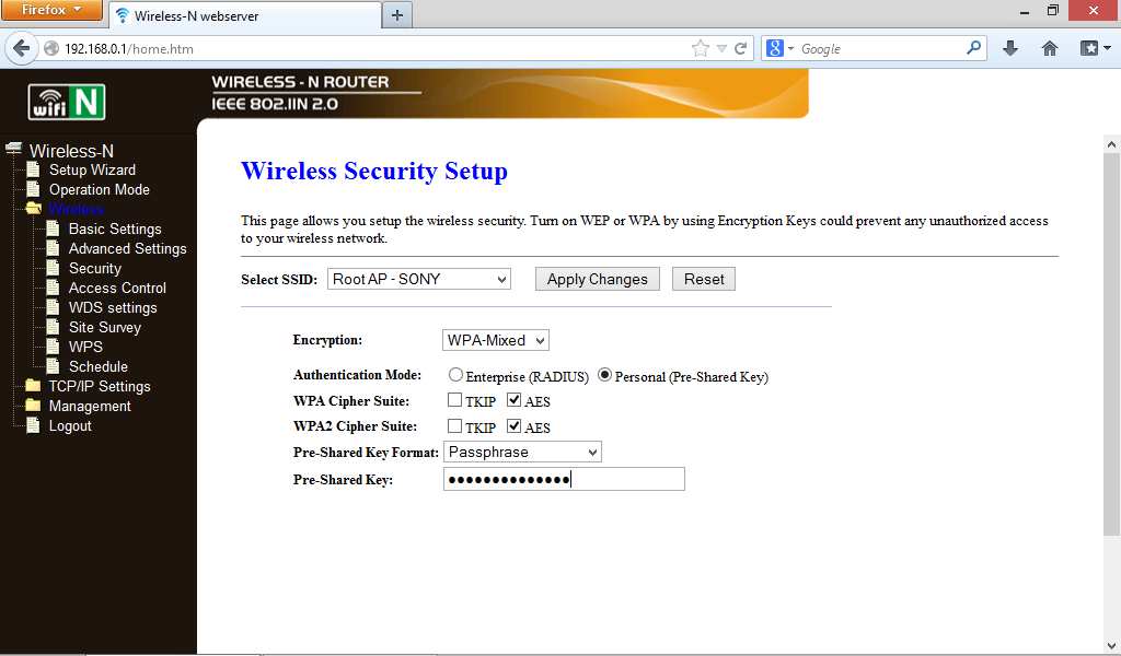 17. Klikamy po lewej Wireless -> Security i w tym oknie zmieniamy Select SSID na Root AP.