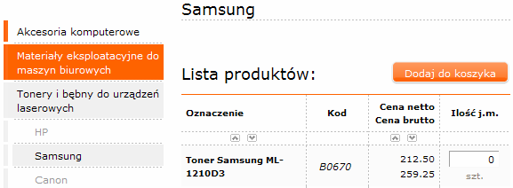 (3) Przed dodaniem towaru do koszyka naleŝy wpisać liczby zamawianych pozycji towarowych w odpowiednich polach. PoniŜej tych pól zawsze znajdują się informacje o jednostce sprzedaŝy danego towaru.