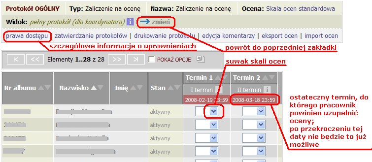 Po wybraniu wyróżnionej na rysunku opcji (rys. 7.): ukaże się protokół Rysunek 7: Protokół Zmianę filtru (powrót do poprzedniej zakładki) można wykonać naciskając przycisk.