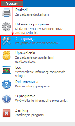 7.3 Konfiguracja programu Wybierając opcję konfiguracja, otworzy się okno konfiguracji połączenia z serwerem bazy danych oraz