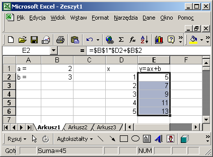 Rys.4.a Rys.4.b Na rysuu Rys.4.a. widoczy jest zazaczoy obszar D:D3, aby uzysać efet przeciągaia widoczy a Rys.4.b po zazaczeiu obszaru D:D3 ależy ustawić ursor myszy w prawym dolym rogu obszaru wyróżioym a rysuu Rys.