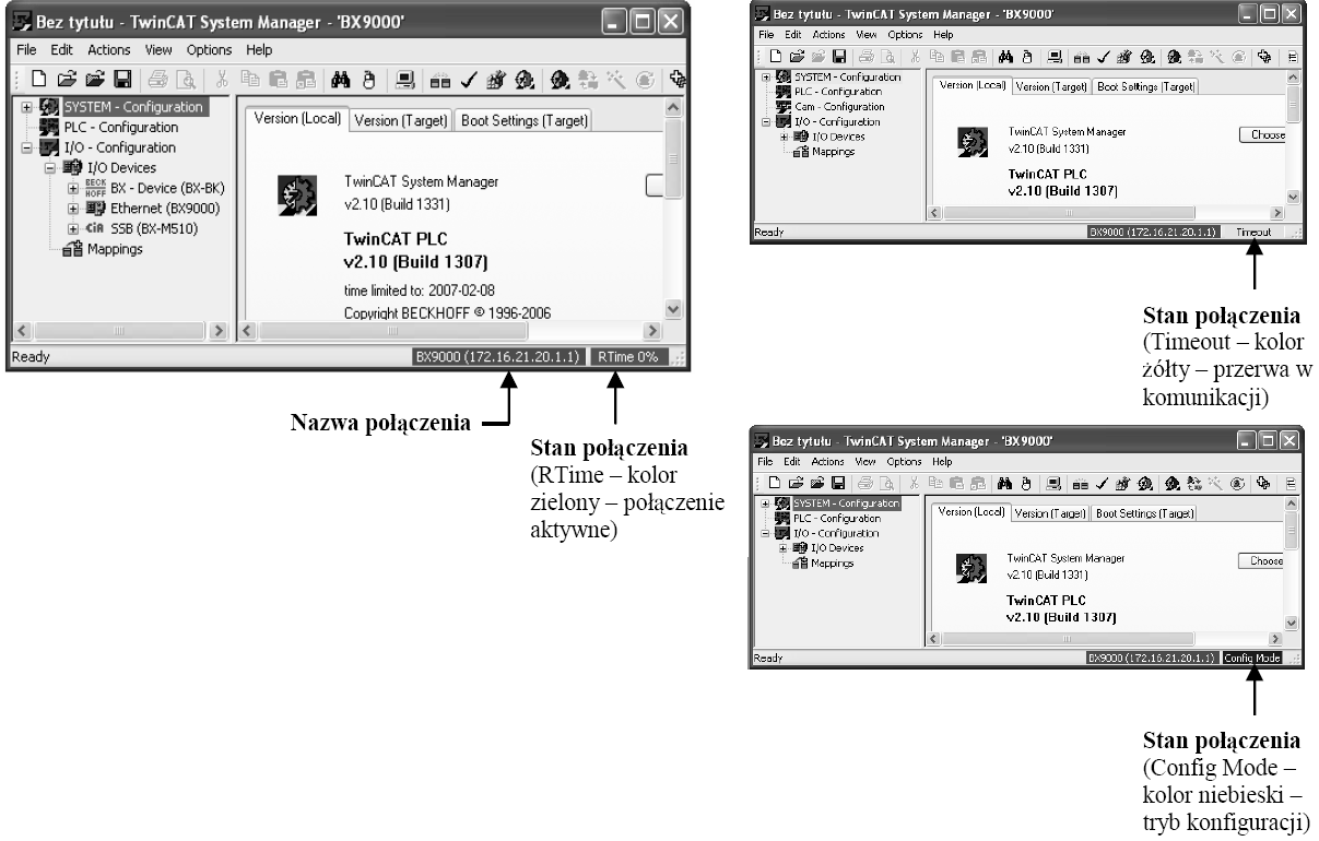Po wykonaniu powyższych operacji, system TwinCAT jest gotowy do współpracy ze sterownikiem BX9000.