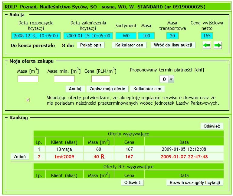 Kontrahent może obserwować przebieg licytacji w aukcji, w której bierze udział.