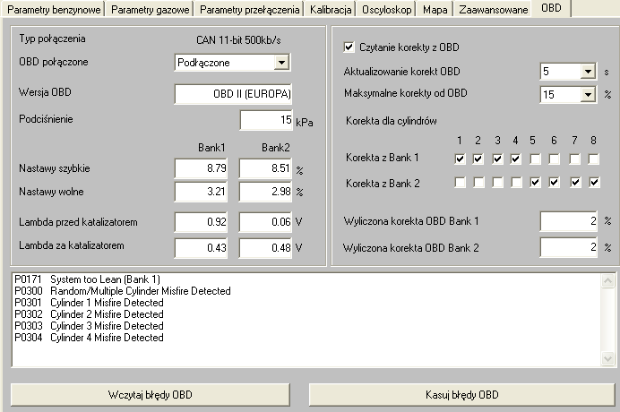 6. Czytanie korekt z OBD przy użyciu magistrali CAN Sterownik 4GASII OBD CAN umożliwia podłączenie się do systemu OBD za pomocą magistrali CAN oraz wczytania bieżących parametrów pracy i kodów błędów