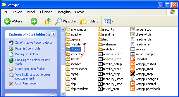 Otwórz folder, w którym został zainstalowany XAMPP a potem w