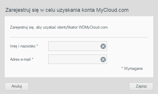 Uwaga: Możesz także usunąć uprawnienia dostępu. 2. Jeśli użytkownik nie ma jeszcze konta w serwisie MyCloud.com: a. Kliknij przycisk Załóż konto.