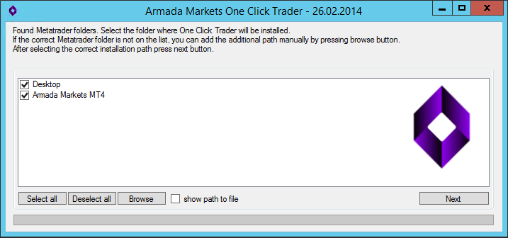 Instalacja One Click Trader Do prawidłowego działania OCT należy zainstalować środowisko FrameWork 4.0 http://www.microsoft.com/en-us/download/details.aspx?