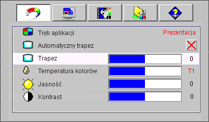 Wyreguluj parametry trapezu, naciskając Wlewo/ Wprawona projektorze lub na pilocie. 2. Użyj Wlewo/ Wprawona projektorze lub na pilocie, aby wybrać menu Obraz. 3.