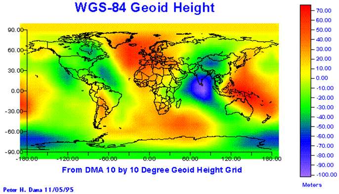 .3. Wsokości nad poziomem morza Wsokość geoid i quasigeoid nad elipsoidą GRS8 Geoida przebiega ponad elipsoidą GRS-8 na wsokości do 7 metrów i poniŝej elipsoid na wsokości do - metrów.