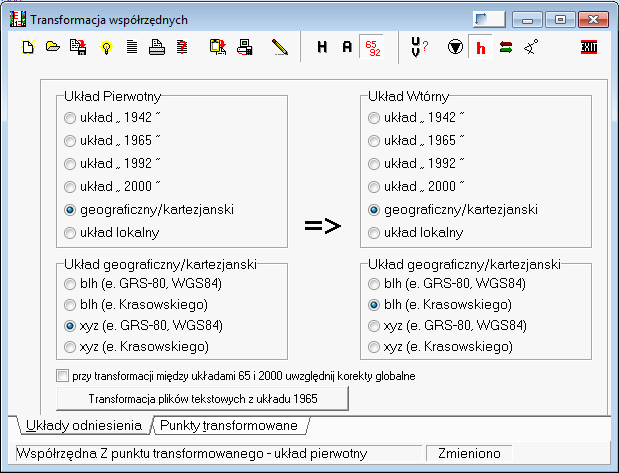 współędne,, punku Q w układie Kasowskiego X : + Y m Z współędne geodejne ϕ., λ., h. punku Q odniesione do elipsoid Kasowskiego (na s.