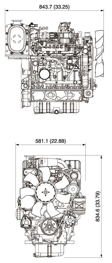 SILNIK SPECYFIKACJA TECHNICZNA WYMIARY Model Regulacja emisji Typ V3800-CR-T(TI)E4 Tier4 Interim / Stage 3B Diesel chłodzony cieczą, 4 suwowy Liczba cylindrów 4 Średnica mm (in) 100 (3,94)