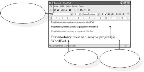 Najpopularniejsze edytory tekstów str. 10 Za pomocą programu WordPad mamy możliwość: Zmiany wielkości czcionki Zmiany kroju oraz koloru czcionki Rysunek 3.1.3. Program WordPad Pamiętaj!