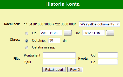 Klikając przycisk Wybierając opcję dla wybranych rachunków. można wydrukować wyświetlane w tabeli rachunków informacje.