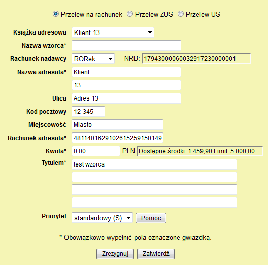 3.9. Polecenie przelewu Wybór z menu opcji daje możliwość