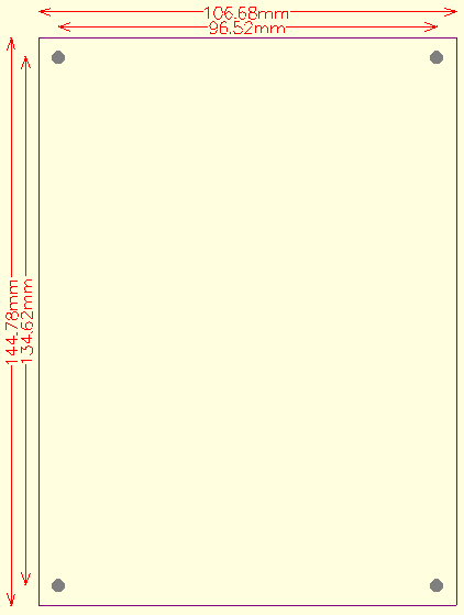 1.2.4 Wymiary płytki elektronicznej CEK Na rysunku zaznaczono wymiary płytki ekspandera CEK oraz rozmieszczenie otworów mocujących dla wkrętów Φ3.