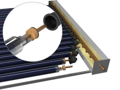 2. Rurowe kolektory próżniowe zbudowane są z kilkunastu lub kilkudziesięciu rur próżniowych wsuniętych w przepływowy wymiennik ciepła.