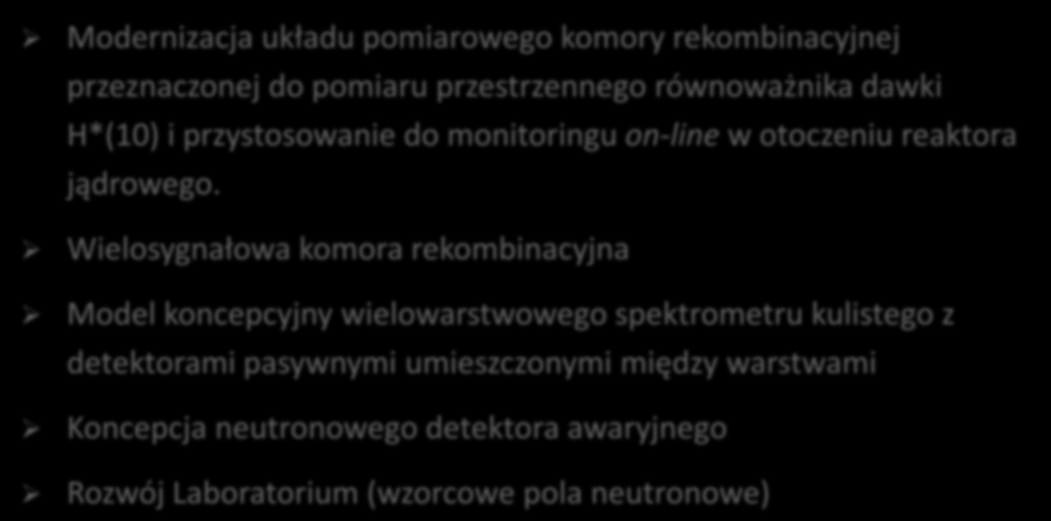 Etap 17 NCBJ Konstrukcja przyrządów do dozymetrii w polach promieniowania neutronowego Modernizacja układu pomiarowego komory rekombinacyjnej przeznaczonej do pomiaru przestrzennego równoważnika