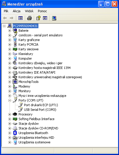 Eksploatacja Testera CAN Po zainstalowaniu sterowników otworzyć menadżera urządzeń [ Panel sterowania > System> Sprzęt >Menadżer Urządzeń ] Rozwinąć gałąź porty COM i LPT drzewa urządzeń w celu