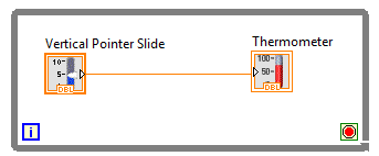 Kontrolka Vertical Pointer Slide jest kontrolką wyjściową (taką, z której dane wypływają), co można poznać poprzez trójkątny konektor wyjściowy z jej prawej strony, jak również zamalowaną ramkę.