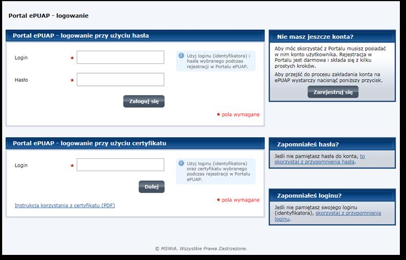 wszystkich użytkowników wewnętrznych ST CEIDG Strona 37 z 91 Użytkownik zostanie przeniesiony na platformę epuap, na której należy wprowadzić login i hasło do konta użytkownika na platformie epuap.