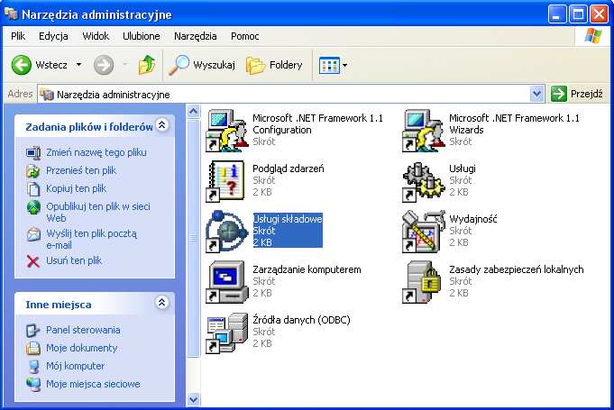 W oknie Narzędzi administracyjnych naleŝy wybrać Usługi składowe.