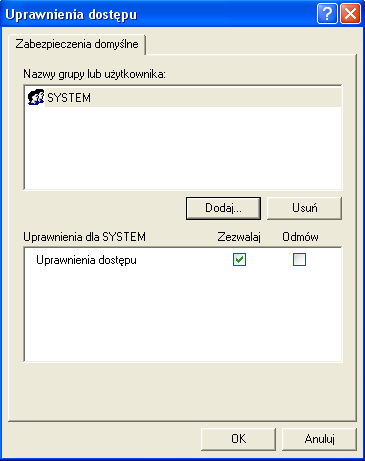 W oknie Uprawnienia dostępu