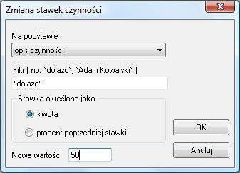 Uwaga W przypadku rozliczeń wykorzystujących Ilość godzin w opłacie stałej oraz Ilość godzin do zmiany stawki w pierwszej kolejności należy przenosić te czynności, które mają zostać uwzględnione w