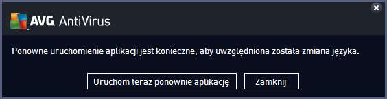 Kliknij przycisk Uruchom AVG ponownie, aby zgodzić się na ponowne uruchomienie programu, i poczekaj kilka sekund na zastosowanie zmian: Powiadomienia nad zasobnikiem systemowym W tym obszarze można