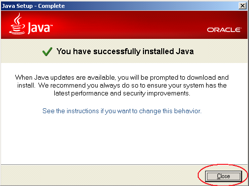 Po poprawnym zainstalowaniu oprogramowania JAVA pojawia się komunikat You have successfully instaled Java.