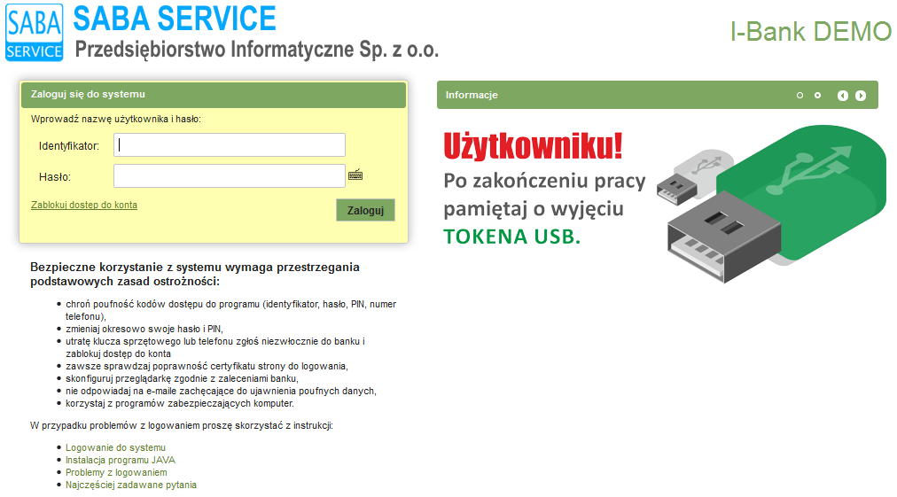 Rys. 12: Okno startowe programu SABA-HB Dodatkowo na ekranie startowym znajdują się linki do instrukcji szczegółowych: Logowanie do systemu, Instalacja programu JAVA (potrzebna tylko przy autoryzacji