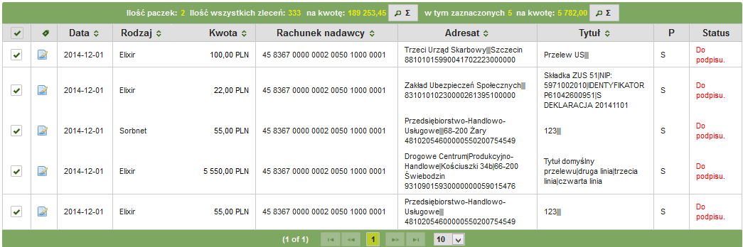 3.5.1.5. Usuwanie przelewów oczekujących W zakładce przelewów oczekujących możliwe jest usuwanie zleceń posiadających status: Do podpisu oraz Brak drugiego podpisu.