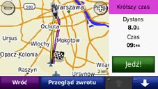 ➌ Dotknij, aby utworzyć szczegółową trasę do tego miejsca. ➍ Dotknij, aby wyświetlić tę pozycję na mapie. ➎ Dotknij, aby zapisać to miejsce w Ulubionych. Patrz strona 14. Wybór trasy 1.