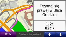 Korzystanie ze stron głównych Strona Mapa Dotknij Mapa. Pokaż mapę, aby wyświetlić stronę Ikona pojazdu wskazuje bieżącą pozycję. Dotknij dowolnego miejsca na mapie, aby wybrać widok z góry.