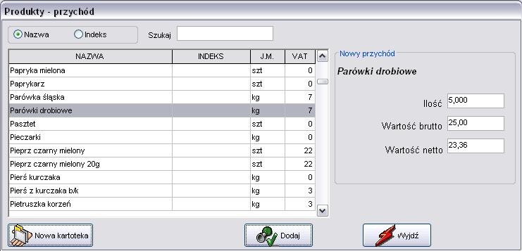 7 Wprowadzanie towaru), lub zakładamy kartotekę (szczegóły patrz pkt 5.6 Nowa kartoteka).