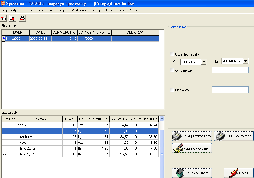 8.2. (Przegląd) Rozchody Aby przejść do przeglądania dokumentów rozchodu, klikamy Przegląd, Rozchody.