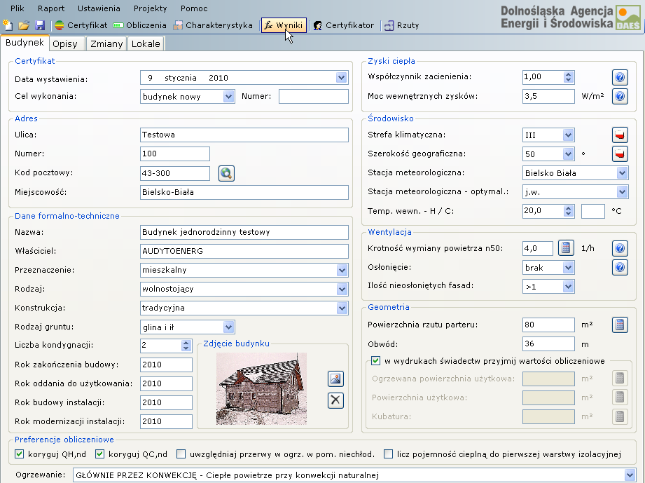 Program CERTO menu główne