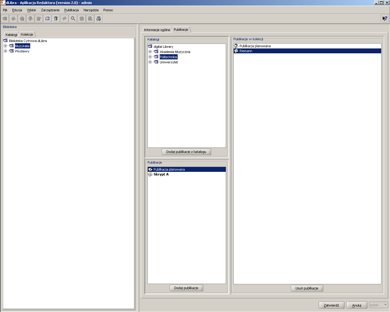 Rysunek 3.10. Zarządzanie publikacjami w kolekcji Zarządzanie publikacjami w kolekcji Istnieje możliwość zarządzania publikacjami w obrębie danej kolekcji.