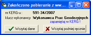 W chwili, gdy transmisja danych się zakończy, na ekranie wyświetlone zostanie okno informacyjne wraz z przyciskami umożliwiającymi dalsze akcje.