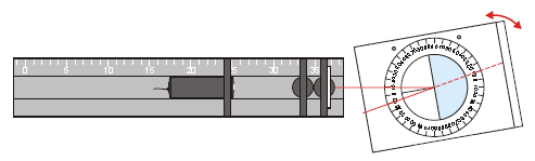 1) Ustaw źródło światła tak, aby jego wylot znajdował się na znaczniku 25 cm, a soczewka (f = +100 mm) na znaczniku 34 cm ławy optycznej. 2) Ustaw podstawę pod przyrządy bezpośrednio za ławą optyczną.
