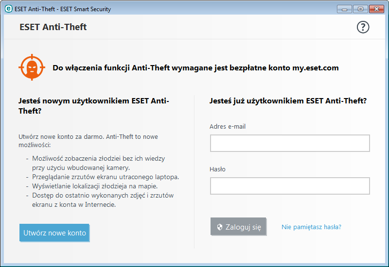 3.4 Anti-Theft Aby chronić komputer przed utratą lub kradzieżą danych, wybierz jedną z poniższych opcji w celu zarejestrowania swojego komputera w systemie ESET Anti-Theft. 1.