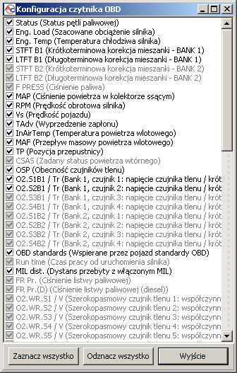 Rysunek 46 Czytnik parametrów OBD2/EOBD Okno czytnika może wyświetlać maksymalnie do 6 parametrów jednocześnie.