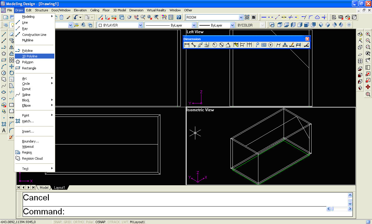 Odkliknąć Union all solids Wybieramy polecenie drew/3dpolyline, po czym zaznaczymy 3 punkty