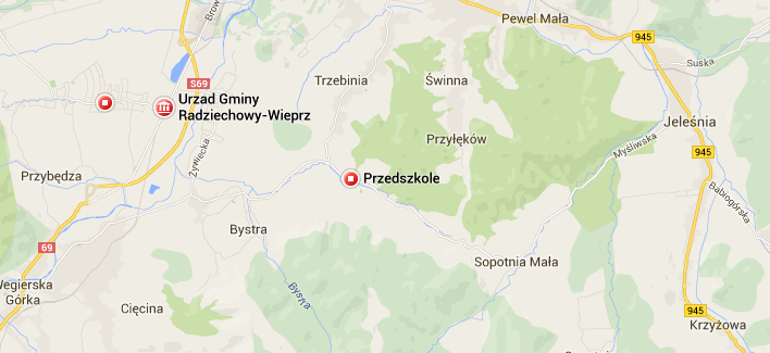 Rysunek 3 Lokalizacja projektu Zespół Szkolno-Przedszkolny w Przybędzy Źródło: Opracowanie własne na podstawie Mapa Google Rysunek 4 Lokalizacja projektu Publiczne Przedszkole w Juszczynie Źródło: