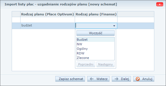 W sytuacji gdy import odbywa się po raz kolejny, aplikacja zapamięta uprzednio dokonane powiązanie osób z programu Płace Optivum z kontrahentami z