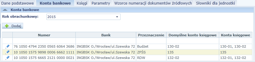 Finanse Dane jednostki w aplikacji Finanse mogą zostać uzupełnione o numer konta bankowego.