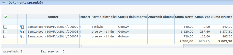 Finanse mechanizm kontroluje, czy użytkownik ma uprawnienia do zmiany statusu oraz sprawdza kompletność dokumentu. Lista dokumentów w tabeli odświeży się dopiero po ponownym naciśnięciu Zastosuj.